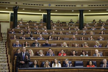 26/02/2025. Pedro Sánchez interviene en la sesión de control al Gobierno. El presidente del Gobierno, Pedro Sánchez, junto a las vicepreside...