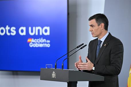 28/01/2025. Pedro S&#225;nchez comparece tras el Consejo de Ministros. El presidente del Gobierno, Pedro S&#225;nchez, durante la comparecencia poster...