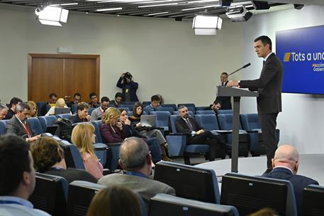 28/01/2025. Pedro S&#225;nchez comparece tras el Consejo de Ministros. El presidente del Gobierno, Pedro S&#225;nchez, durante la comparecencia poster...