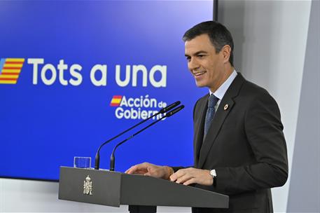 28/01/2025. Pedro S&#225;nchez comparece tras el Consejo de Ministros. El presidente del Gobierno, Pedro S&#225;nchez, durante la comparecencia poster...