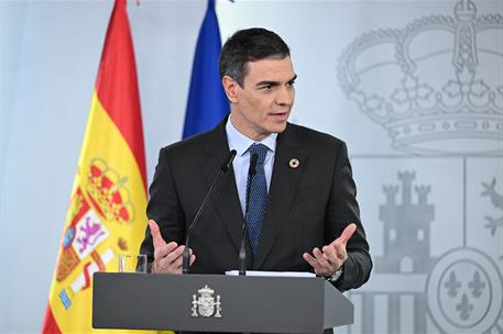 28/01/2025. Pedro S&#225;nchez comparece tras el Consejo de Ministros. El presidente del Gobierno, Pedro S&#225;nchez, durante la comparecencia poster...