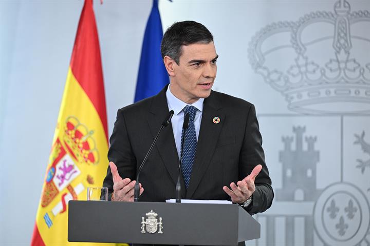 El presidente del Gobierno, Pedro Sánchez, durante su intervención tras el Consejo de Ministros