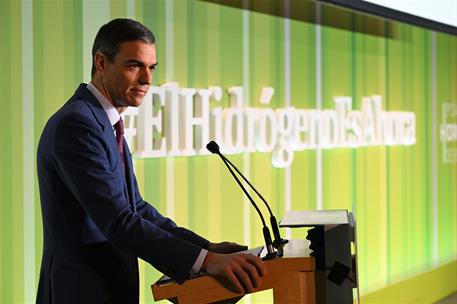 29/01/2025. Pedro Sánchez inaugura la III edición del Día del Hidrógeno de Enagás. El presidente del Gobierno, Pedro Sánchez, durante su int...