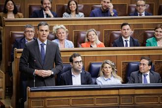 El presidente del Gobierno, Pedro Sánchez, en un momento de su intervención.