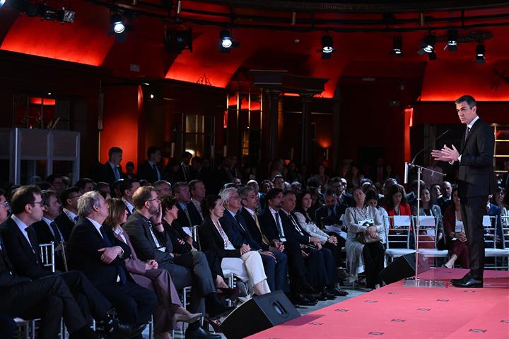 El presidente del Gobierno, Pedro Sánchez, durante su intervención