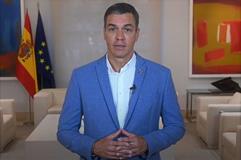 El presidente del Gobierno, Pedro Sánchez, durante su intervención en vídeo