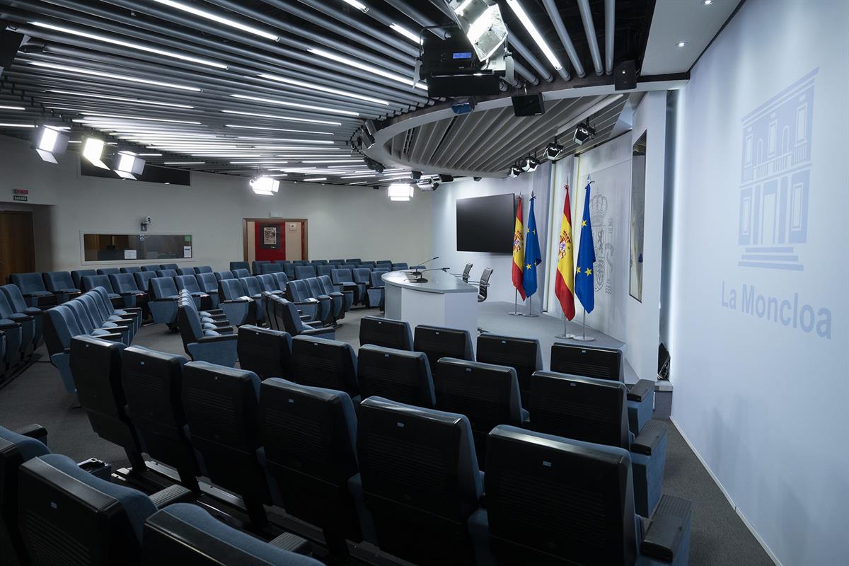 27/05/2022. La Moncloa Abierta. Sala de prensa del Edificio Portavoz, donde se ubica la Secretaría de Estado de Comunicación.