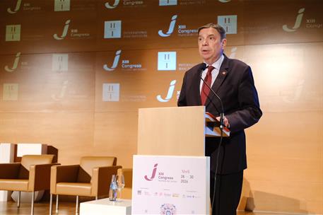 El ministro de Agricultura, Pesca y Alimentación, Luis Planas, durante su intervención en el Congreso Mundial del Jamón
