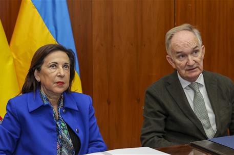 La ministra de Defensa, Margarita Robles, en el transcurso de la videoconferencia.