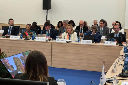 La ministra de Educación, Formación Profesional y Deportes, Pilar Alegría, durante su intervención en la reunión ministerial de 