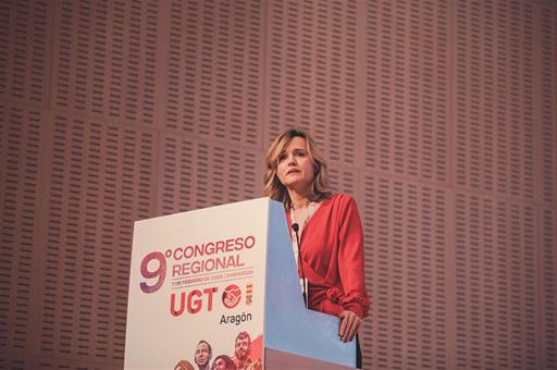 La ministra de Educación, FP y Deportes, en su intervención en la inauguración del 9º Congreso Regional de UGT-Aragón.