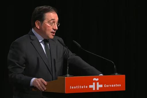 El ministro de Asuntos Exteriores, Unión Europea y Cooperación, José Manuel Albares, durante su intervención