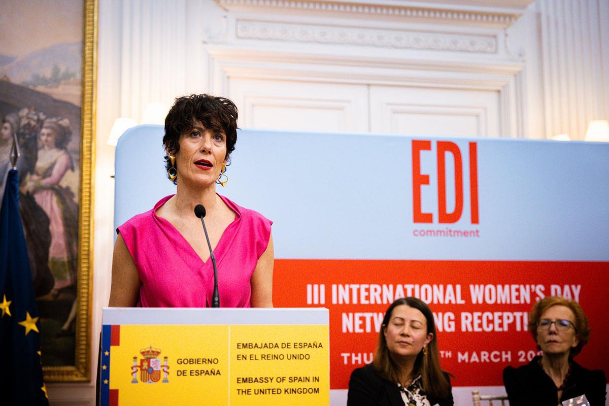 7/03/2025. Reception at the Spanish Embassy in London. The Minister for Inclusion, Social Security and Migration, Elma Saiz, during her spee...