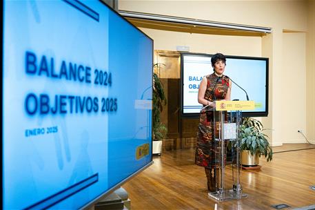 La ministra de Inclusión, Seguridad Social y Migraciones, Elma Saiz, durante la presentación del balance del año 2024