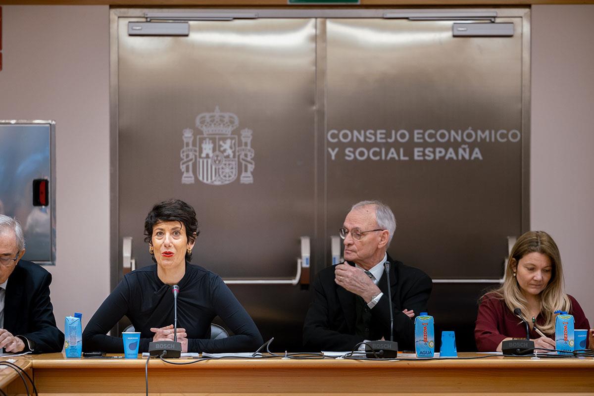 La ministra de Inclusión, Seguridad Social y Migraciones, Elma Saiz, interviene en el pleno del Consejo Económico y Social (CES)