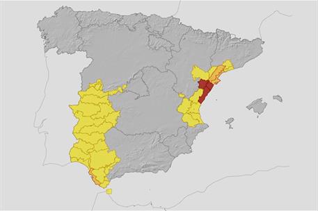 Mapa de zonas afectadas por la DANA y zonas de alerta