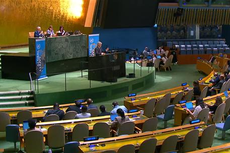 El ministro Fernando Grande-Marlaska, durante su intervención en la Asamblea General de las Naciones Unidas en Nueva York.