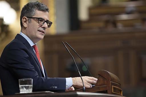 El ministro de la Presidencia, Justicia y Relaciones con las Cortes, Félix Bolaños, en el Congreso