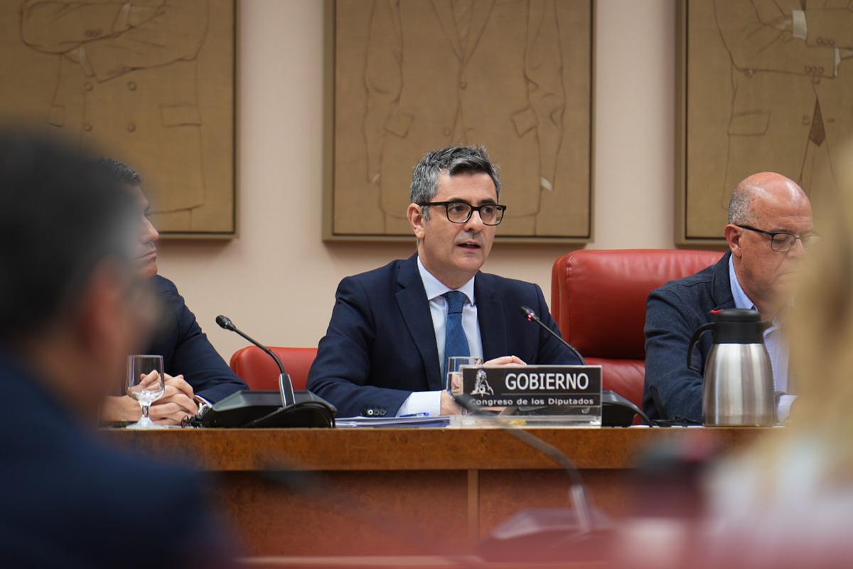 El ministro de la Presidencia, Justicia y Relaciones con las Cortes, Félix Bolaños, durante en el Congreso