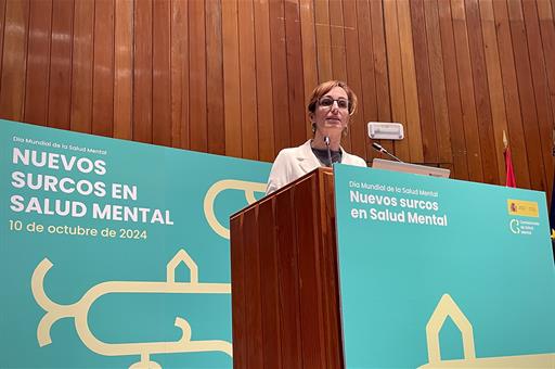 La ministra de Sanidad, Mónica García, inaugura el acto "Nuevos surcos en salud mental" en el Ministerio de Sanidad.