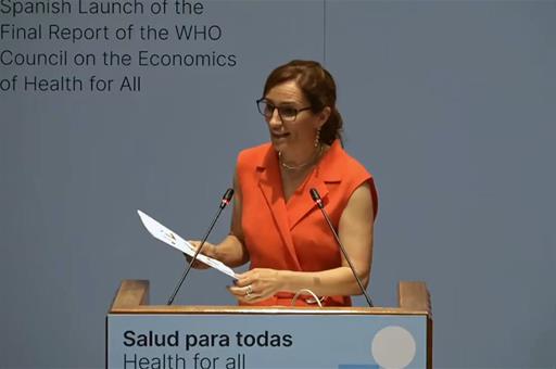 La ministra de Sanidad, Mónica García, durante su intervención en el acto