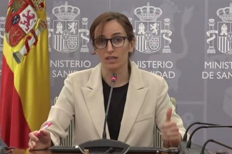 La ministra de Sanidad, Mónica García, durante su intervención telemática en la mesa redonda sobre inteligencia artificial