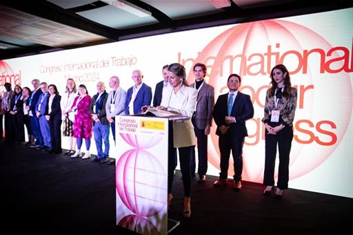 La vicepresidenta segunda y ministra de Trabajo Economía Social, Yolanda Díaz, durante su intervención en el acto