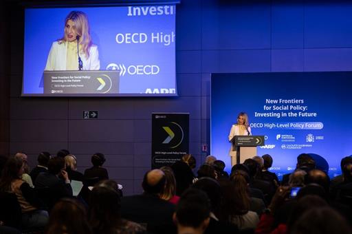 La vicepresidenta segunda y ministra de Trabajo y Economía Social, Yolanda Díaz, durante su intervención.